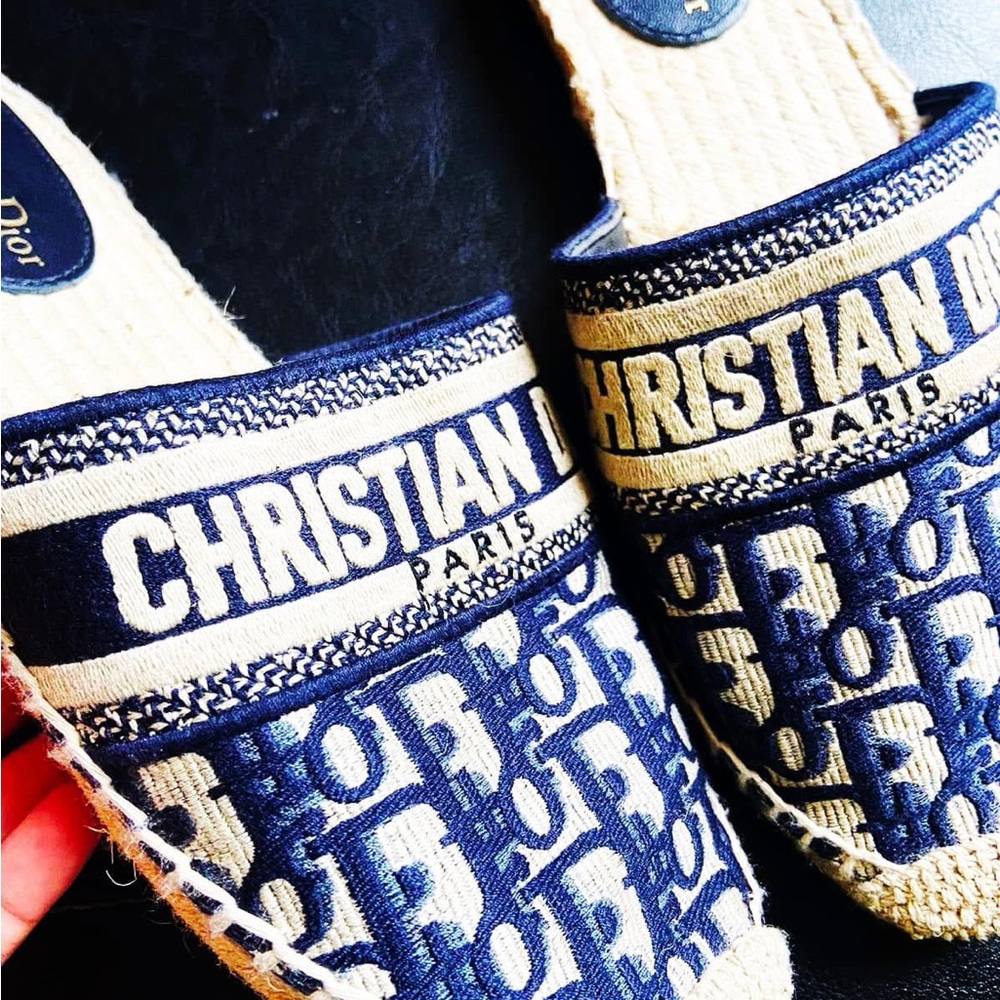 Christian Dior Blue and Cream Espadrilles